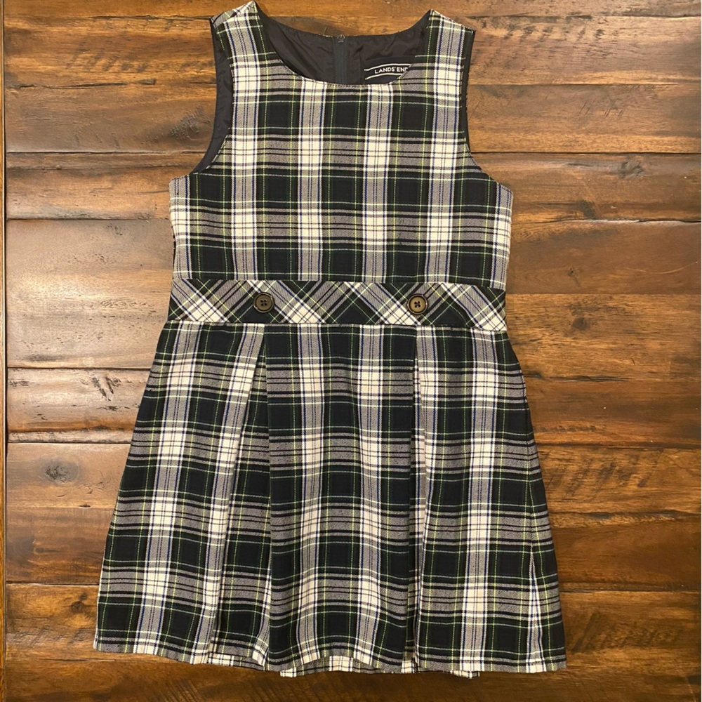 Lands End White Plaid Jumper